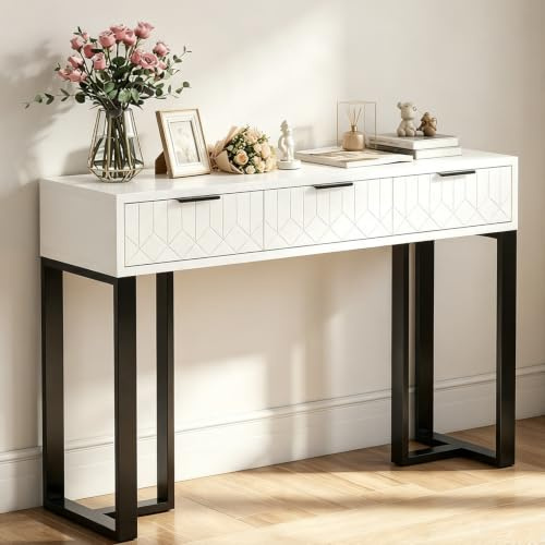 TerraVibe Konsolentisch Outdoor für Balkon Oder Flur, Beistelltisch Gold mit Metallgestell, Schmaler Balkontisch, Kommode Flur Schmal, Sideboard Klein (Schwarz)