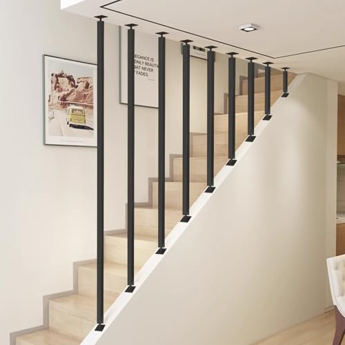 Ringhiera per scale montata dal pavimento al soffitto, montante in ferro battuto, kit di supporto per corrimano per scale interne ed esterne, parapetto di sicurezza antiscivolo per anziani e bambini(9