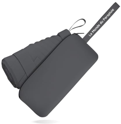Le Monde du Parapluie Ombrello pieghevole da donna, con 6 persiane, leggero e compatto, 16 cm, formato da viaggio, tasca, borsa a vento, con custodia in pelle, colore: nero