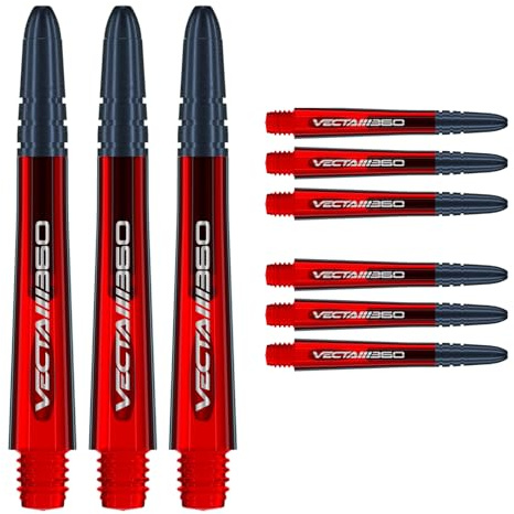 WINMAU Vecta Tiges de fléchettes en Polycarbonate - 1 Ensemble par Paquet (3 Fléchettes Tiges au Total) - Accessoires de fléchettes Professionnelles - Lame Rouge et noire360 Tiges Moyennes
