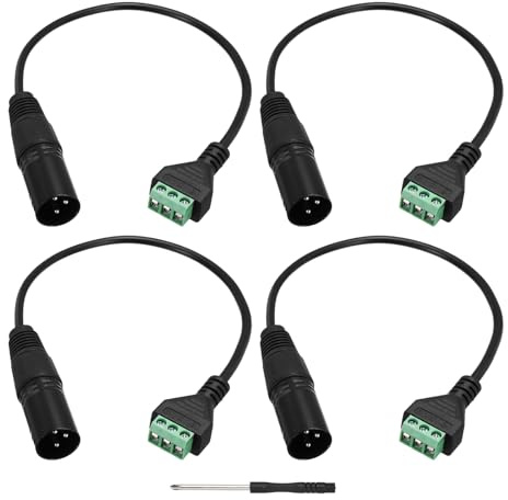 sourcing map XLR Male Connector to 3 Pin Screw Terminal Cable, 3 Pin XLR Extension Cable with Screwdriver for Speakers Microphone Stage Lighting Equipment Pack of 4