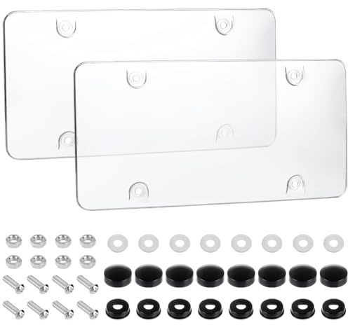 FINGERINSPIRE 2-Pack Cache Cadre Plaque D'Immatriculation Transparent 313x160x15mm Protection Bulle Plaque Tous Temps Cadre de Protection avec Vis pour Plaques D'Immatriculation Avant et Arrière