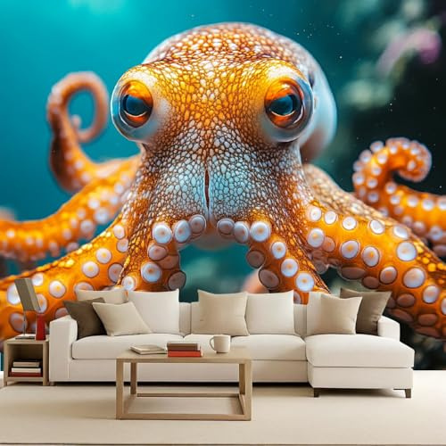 Fotomurale Pesci Carta da parati murale 400x280 cm TNT Murale Animali alla moda Decorazione da Muro XXL Poster Gigante Design Carta per pareti Cielo Mare Polpo