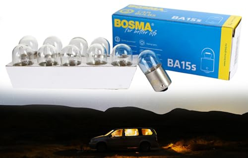 BISOMO 10x Glühbirne klar 12V 10W BA15s, R10W, Innenraum Kofferraum Parkleuchte Fahrzeugbeleuchtung für Auto PKW, E-geprüft