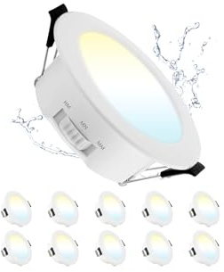 Grebeam LED Spots 68mm 5W Inbyggd Spot 230V Platt IP44 Takspots Varmvit, Neutralvit, Kallvit, Inbyggnadsbelysning för Badrum Kök Vardagsrum, Vit, 10-pack