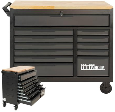 TRUTZHOLM Werkstattwagen Star XL 12 Schubladen unbestück Hartholz-Arbeitsplatte 103 x 112 cm mit Feststellbremsen, abschließbar Werkzeugwagen Anthrazit