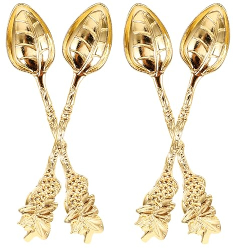 SHINEOFI Set da 4 Cucchiaini da Caffè D’Epoca in Lega di Zinco Dorata Cucchiaini da Tè per Dessert Design Vintage Rustico Posate per Caffè Espresso e Antipasti per Uso Quotidiano e
