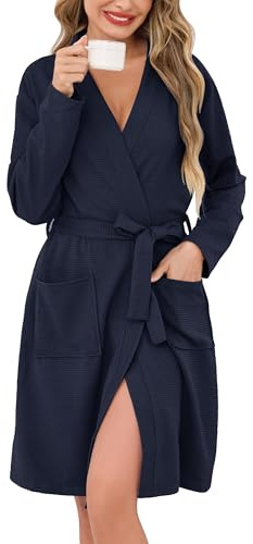 Sopesil Bademäntel für Damen Waffelstrick Morgenmantel Knielang Bademantel Kimono V-Ausschnitt Robe für Spa und Hotel S-3XL