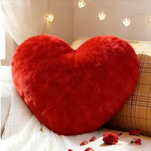 Herz Kissen, Kuschelkissen Zimmer Decor, Kuscheliges Dekokissen, 46 x 36 cm Valentinstag Herzkissen, Love Zierkissen Dekokissen, Plüsch Kissen für Wohnzimmer Sofa Schlafzimmer Bett, Reisen (Rot)
