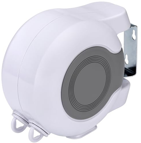 Fora Wäscheleine Mit 2 Ausziehbaren Seilen 26m (13m×2) – ABS+PVC, 180° Schwenkbar, Traglast 15 Kg, Leine 2.9 Mm, Weiß/Grau