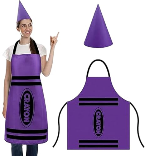 Grtheenumb Costume pastello per adulto, costume pastello, set grembiule e cappello, costumi divertenti per feste per adulti e bambini, travestimento di gruppo, viola