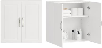 SoBuy Pensile Cucina Sospeso - Mobile Cucina con Ante Bianco Mobile Pensile da Muro Salvaspazio in Legno 60x30x60 cm con Ripiani Regolabili Dispensa Moderna FRG231-W