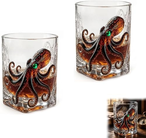 Pufei Bicchiere da Polpo 3D Rum Edition 2026, Bicchieri Decorativi Nautici, Espositore Collezione Arte, Regalo Premium per Vino, Whisky, Rum Sea Legend Pirate-Bar