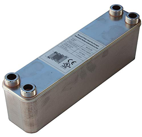 Edelstahl Plattenwärmetauscher B3-23-50 mit 4x 3/4 Zoll Anschluss – max. 225 kW, 4 m³/h Durchfluss für Heizung, Solar, Wärmepumpe