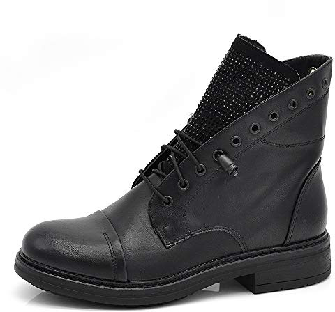 IF Fashion Stivaletti Stivali Invernali Scarpe da Donna Lacci Anfibi Strass IF163 Nero 38