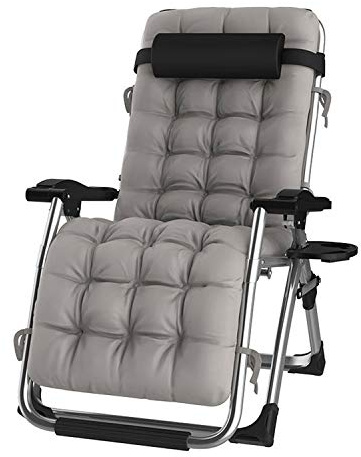 DQCHAIR Komfortable Schwerelosigkeit Recliner Terrasse Faltbare Einstellbare Outdoor-Büro Strand Extra breite Terrasse Liegestuhl Mit Kissen Unterstützt 200 kg (Color : Gray)
