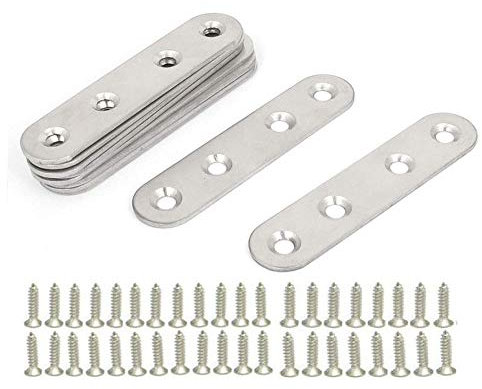 CYH - Escuadras planas de acero inoxidable, 10 piezas patas de montaje de metal, soportes de fijación rectos planos, placas metálicas, soportes de ángulo planos, con 40 tornillos, para reparación de