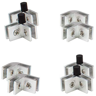 Celestial Windschutz, Eck-Hardware, gehärtetes Glas, Verbindungs-Set, 4 Ecken mit Gummifüßen, Aluminium, für maßgeschneiderte Windschutzgitter auf Gas-Feuerstellen im Freien