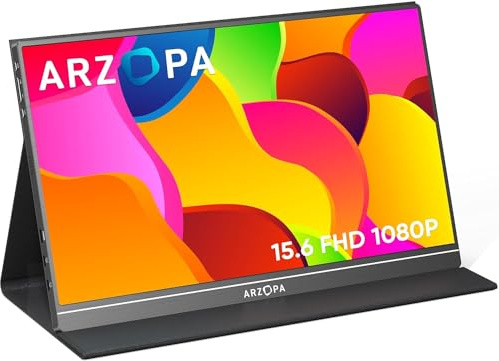 ARZOPA Portable Monitor, S1 Table 15.6'' 1080P FHD Laptop Monitor USB C HDMI Computer Display HDR Eye Care External Screen with Smart Cover for PC Mac Xbox PS5