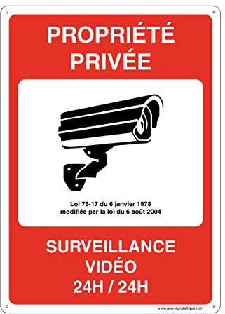 AUA SIGNALETIQUE - Panneau Vidéo Surveillance - Plaque Vidéo - Propriété Privée Surveillance Vidéo - PVC 120x170 mm (1)