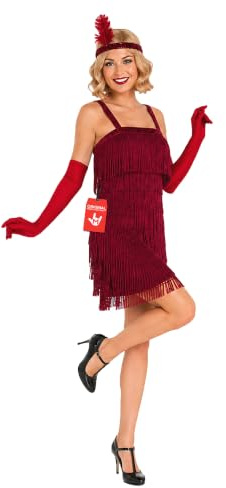 Fun Shack Flapperkleid Damen Rot, 20er Kostüm für Frauen, Charleston Kleid, Fransenkleid mit Federstirnband, 1920er Jahre Party - M
