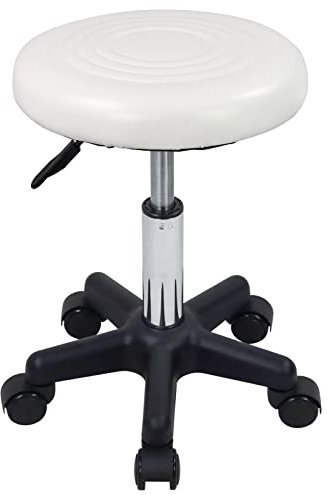 FURWOO Runde Drehhocker mit Rädern PU Leahter Rollhocker Höhenverstellbarer Hocker für Spa Salon Massage Weiß