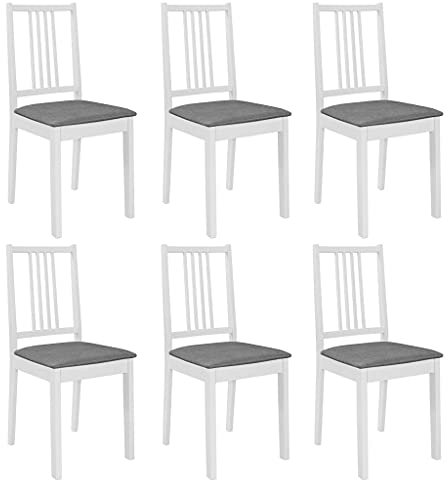 Tidyard 6er Set Holz Esszimmerstühle mit Polstern | Küchenstuhl Wohnzimmerstuhl Stuhlgruppe | Massivholz Sitzgruppe Esszimmer Stuhl-Set Grau