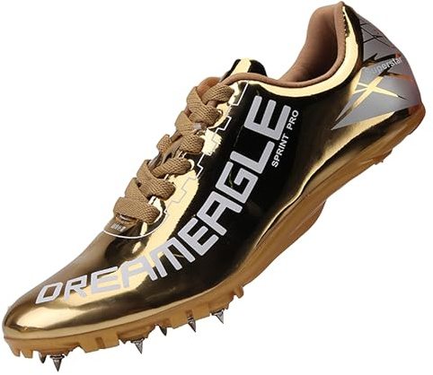TURAFO Mens Track and Field Shoes Teenagers Spikes Sneakers Boys Track Race Jumping Professional Running Nail Spikes Shoes Boys Girls Golden