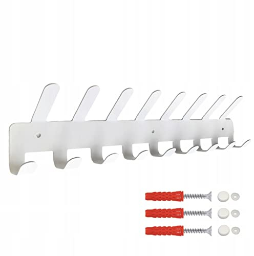 STALFORM Weiß Garderobenhaken aus Stahl - 17 Haken - 49,5 cm- Kleiderhaken Wand - Pulverbeschichtete Garderobenleiste - Kleiderstange Wandmontage - Hakenleiste Küche, Flur, Badezimmer