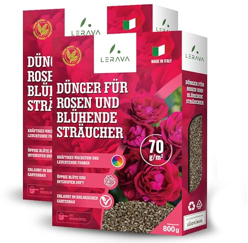 LERAVA® Concime Rose organico (2x800g) - Concime per rose in vaso e terra - Crescita vigorosa e colori vivaci - 100% biologico Made in Italy - Con tappo dosatore - Fertilizzante rose naturale