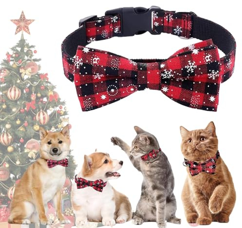Weihnachtshalsband für Katzen und Hunde - Verstellbar mit Schleife und Fliege - Für Klein, Mittlere und Große Tiere