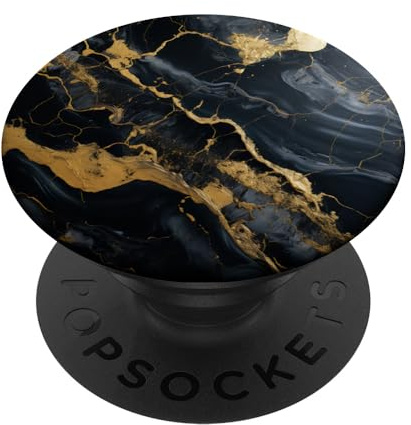 Schwarz-goldener Marmor, modernes, elegantes Luxus-Design PopSockets Klebender PopGrip