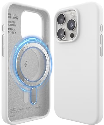 elago Magnetic Silicone Case for iPhone 15 Pro White | Compatible with MagSafe, Built-in Magnets, Soft Grip Silicone, Shockproof (White)