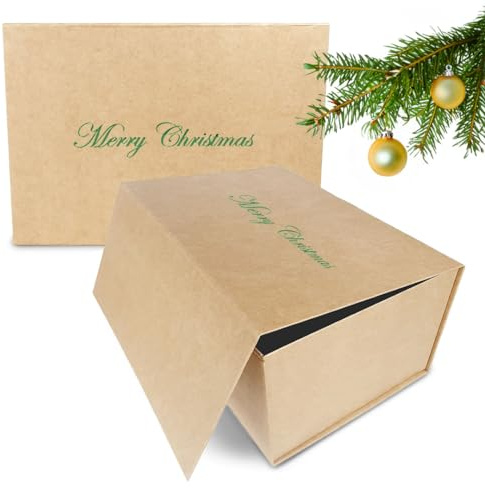 Verpackungswelt Geschenk-Box Weihnachten (1 Stk.) | 31x22x15 cm | Geschenk-Karton mit Deckel & Magnet-Verschluss für Weihnachtsgeschenke | Weihnachtsverpackung mit Aufschrift 'Merry Christmas' Grün
