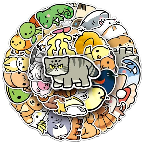 Lovely Cartoon Animal Vinyl Stickers, 50 PCS Waterproof Illustrated Animal Decals for Laptops, Scrapbooking, Journals, Notebooks, Water Bottles, Suitcases, Phones & DIY Decor