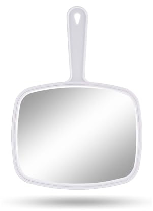 Gladmart Hand Mirror Salon Barber Hairdressing Handheld Mirror with Handle (Square White 7.4 x 10.3 inches)
