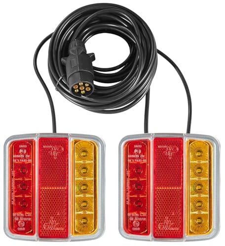 D-TECH LED Rückleuchten Für Anhänger Mit Magnet, Anhänger Beleuchtung Set 7 Polig Magnetisch Mit 2.5/7.5m Kable,5 Funktion, IP67 Wasserdicht, ECE R10 EMC Zulassung