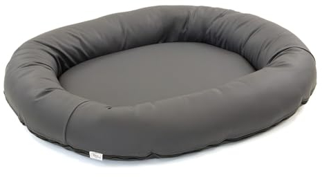 Wallace & Jones | Premium Hundebett Bolton Hundesofa 95x81 cm Hundecouch aus Kunstleder Hundebett für mittelgroße Hunde, verdeckter Zipper, waschbar, rutschfest, dunkelgrau
