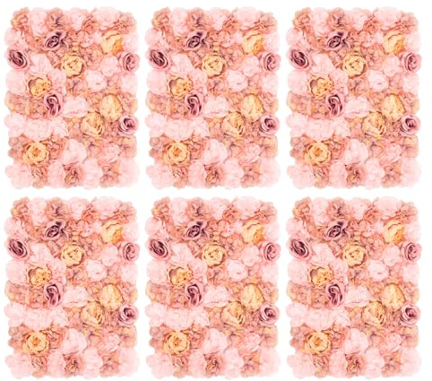 MooBeey 6 Stück Dekorative Künstliche Blumenpaneele Hintergrund, Seidenblumen Wanddekoration Kunstblumen-Wandmatte Blumenhintergrund, DIY Künstliche Blumen Wandpaneel für Home Party Hochzeit