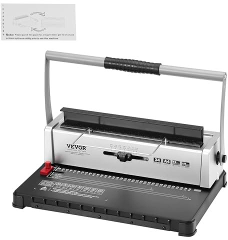 VEVOR Spiralbindegerät, Manueller Buchmacher 34-Loch-Bindung 120 Blatt, Stanzbinder mit verstellbarem 3/16-9/16 Zoll Spiralbinderücken und Seitenrand, für Briefformat, A4, A5