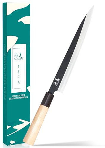 SHANGDAO Coltello per sushi Sashimi da 10 pollici - Coltello per tagliare il pesce e coltello Yanagiba, per sfilettare e affettare il pesce - Acciaio tedesco e manico tradizionale in legno