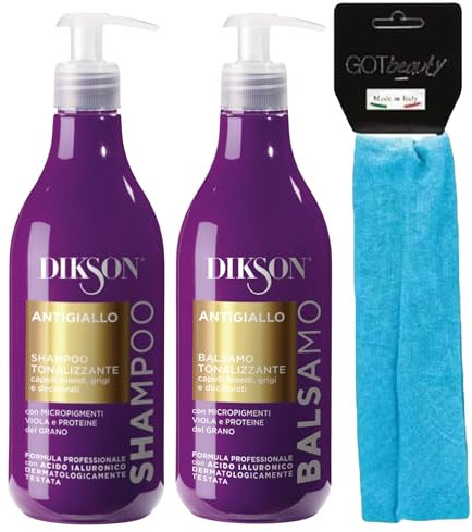 SET PER LA CURA DE CAPELLI: Shampoo ANTIGIALLO, Tonalizzante + Balsamo ANTIGIALLO, Tonalizzante 500ml Per Capelli Biondi, Grigi e Decolorati + Fascia Per Capelli