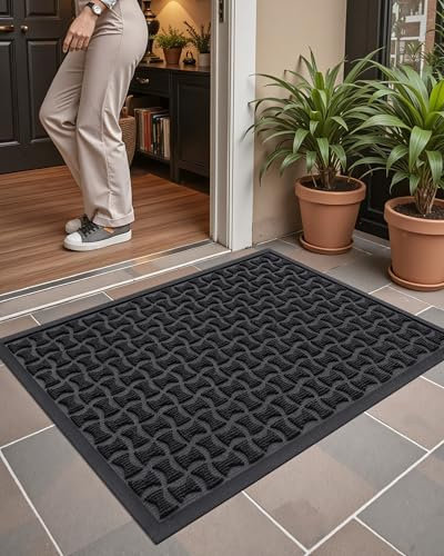 Color&Geometry Felpudo Entrada Casa Exterior 44x76cm, Felpudos Exterior Antideslizante y Lavable, Impermeable Alfombra Atrapar Suciedad para Exterior para Entrada, Pasillo, Jardín, Gris