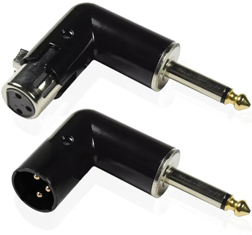 Xiatiaosann 3Pin XLR auf 1/4“ 6.35 mm Right Angle Adapter, XLR Female auf 6.35mm & XL-R Male auf 6.35mm 90 Grad Konverter 4 Adjustable Angle TS Adapter für Mikrofon(2 Pack)