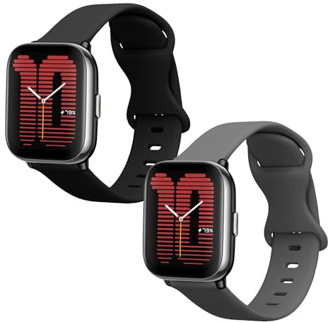 kwmobile 2X Sportarmband kompatibel mit 20mm Amazfit Active 2/2 Square/Active Edge/Bip 3 / GTS 3 4 Armband - Fitnesstracker Band Set aus TPU Silikon