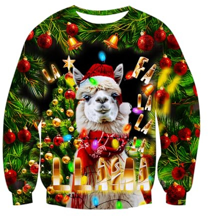 Loveternal, unisex, ful jultröja, 3D-tryck, ful jultröja, långärmad jultröja storlek S–3XL, Alpacka, S