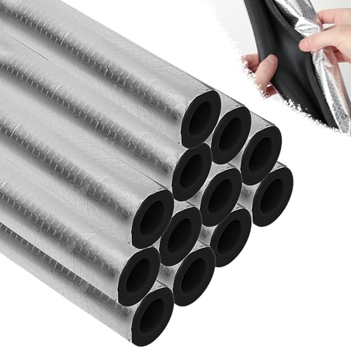 UCandy 12pack Pipe Insulation Foam Tube for 3/4'' Pipes, Pre-Slit Duct Wrap with Aluminum Foil for Outdoor Winter Cold Hot Water Pipe Winterizing Heat Preservation Reduce Heat Loss (L 15.7)