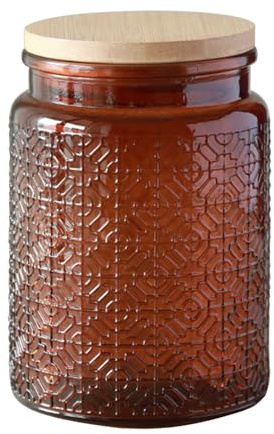 Jarsense Glasgefäß 700 ml Glas versiegeltes Glas mit Bambusdeckel Haushalt Lebensmittelqualität Vorratsdose Kaffeebohnen Teeblatt Vorratsglas Fenster Blumenmuster (Braun)