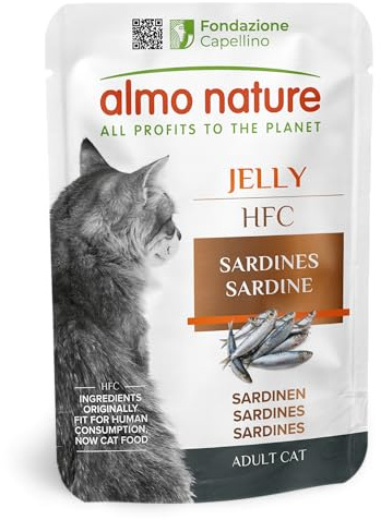 Almo Nature HFC Jelly – Nourriture Humide pour Chats Adultes – Sardines – 55 g, Lot de 24 Sachets