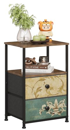 VEDECASA Chest of Drawers with 2 Drawers Open Shelves Bedside Table Dresser for Bedroom Vintage Nightstand Storage Cabinet for Living Room Sofa Couch Closet Wood Board Easy to Assemble